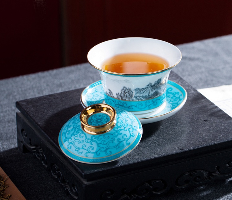 景德镇陶瓷山水盖碗茶杯泡茶碗
