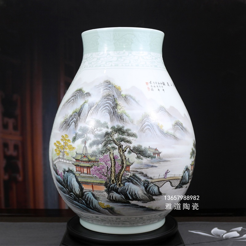 景德镇陶瓷大师李炎华手绘艺术瓷花瓶