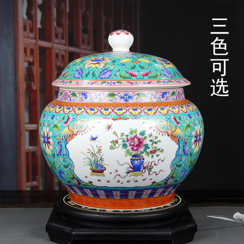 16斤装高档珐琅彩陶瓷盖罐米缸
